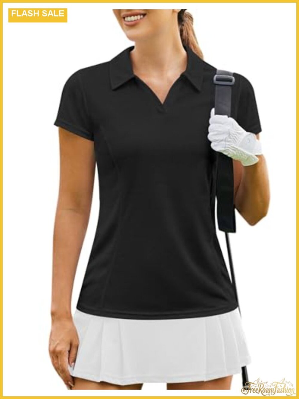 Womens Golf Polo Shirt Short Sleeve V-Neck Quick Dry Tennis Top